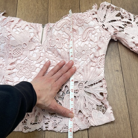 Soieblu lace floral cropped top bustier LARGE pink blush wide sleeves zip up - Picture 9 of 10